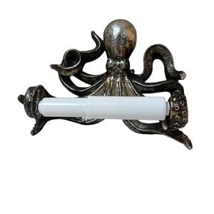Octopus Kraken Bathroom Toilet Paper Holder Aged Silver Beach Sea Ocean Nautical